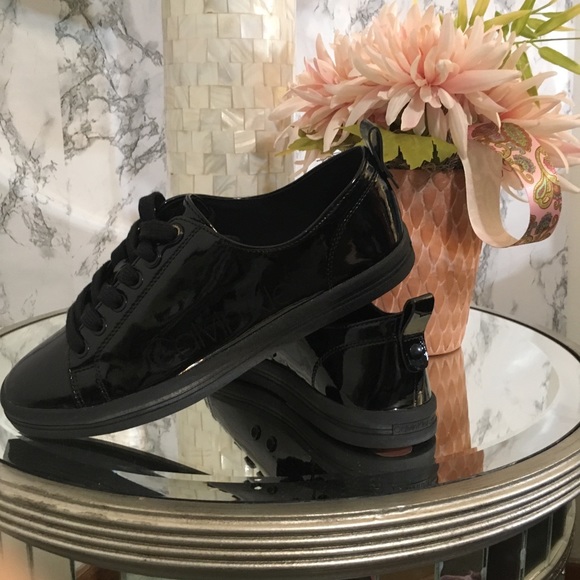 Black Paten Leather Calvin Klein Sneakers - Picture 2 of 4